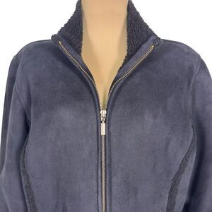 Charter Club Black Faux Suede Sherpa Lined Zip Jacket XL Embroidered Boho Cozy